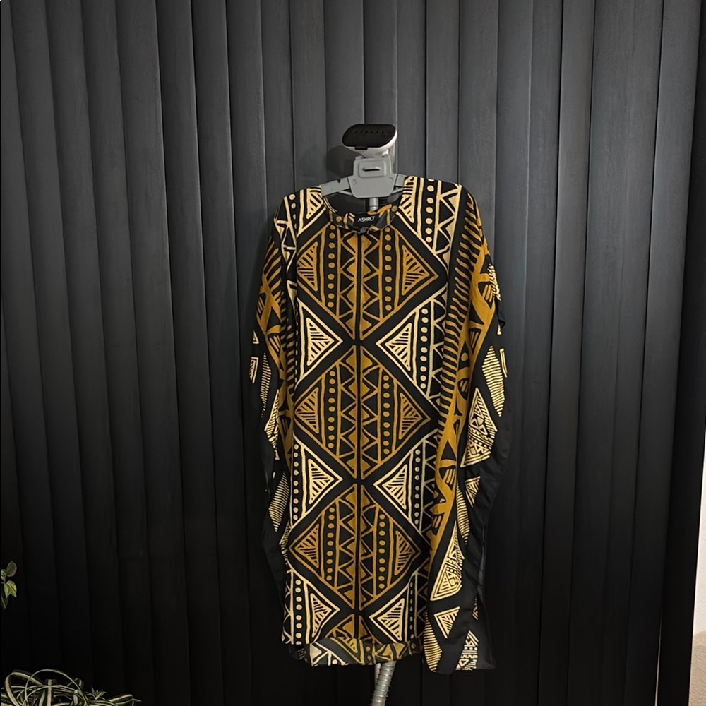 Ashro Gold and Black Sheath Dress with Crew Neck